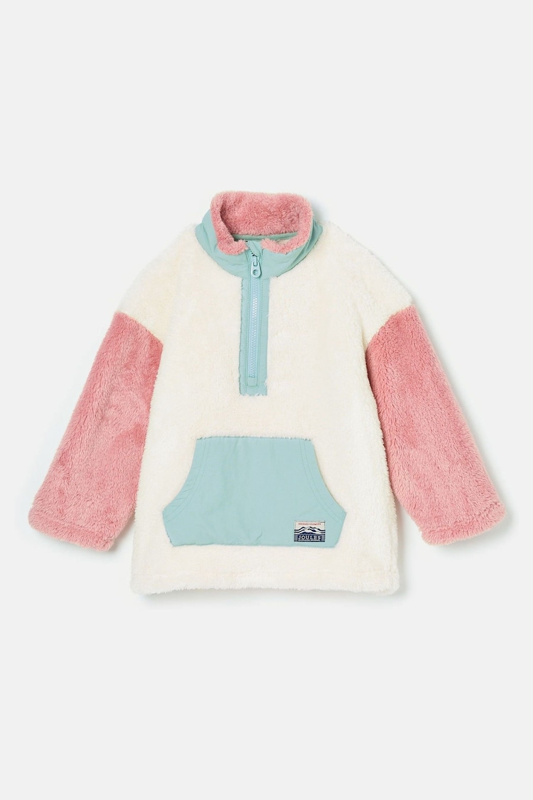 Joules Kids' Always Cosy Cream Colourblock Quarter Zip Borg Fleece - Image 1 of 1