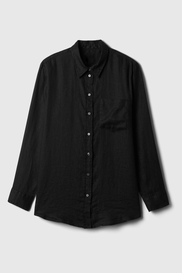 Gap Black 100% Linen Long Sleeve Oversized Shirt - Image 1 of 1
