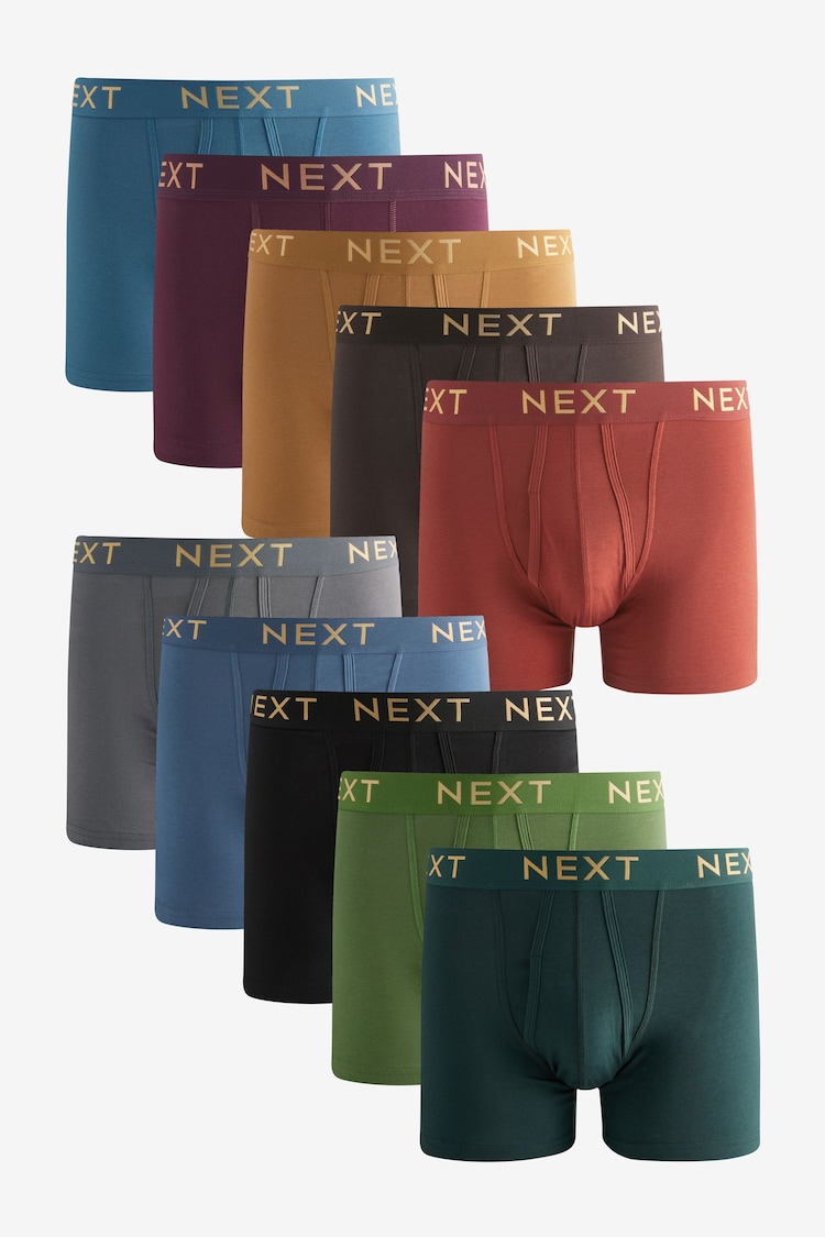 Rich Purple/Blue Gold Metallic Waistband 10 pack Hipster Boxers - Image 1 of 1