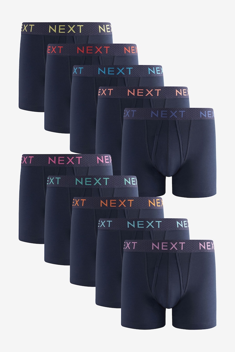 Navy Blue Texture Waistband 10 pack A-Front Boxers - Image 1 of 1