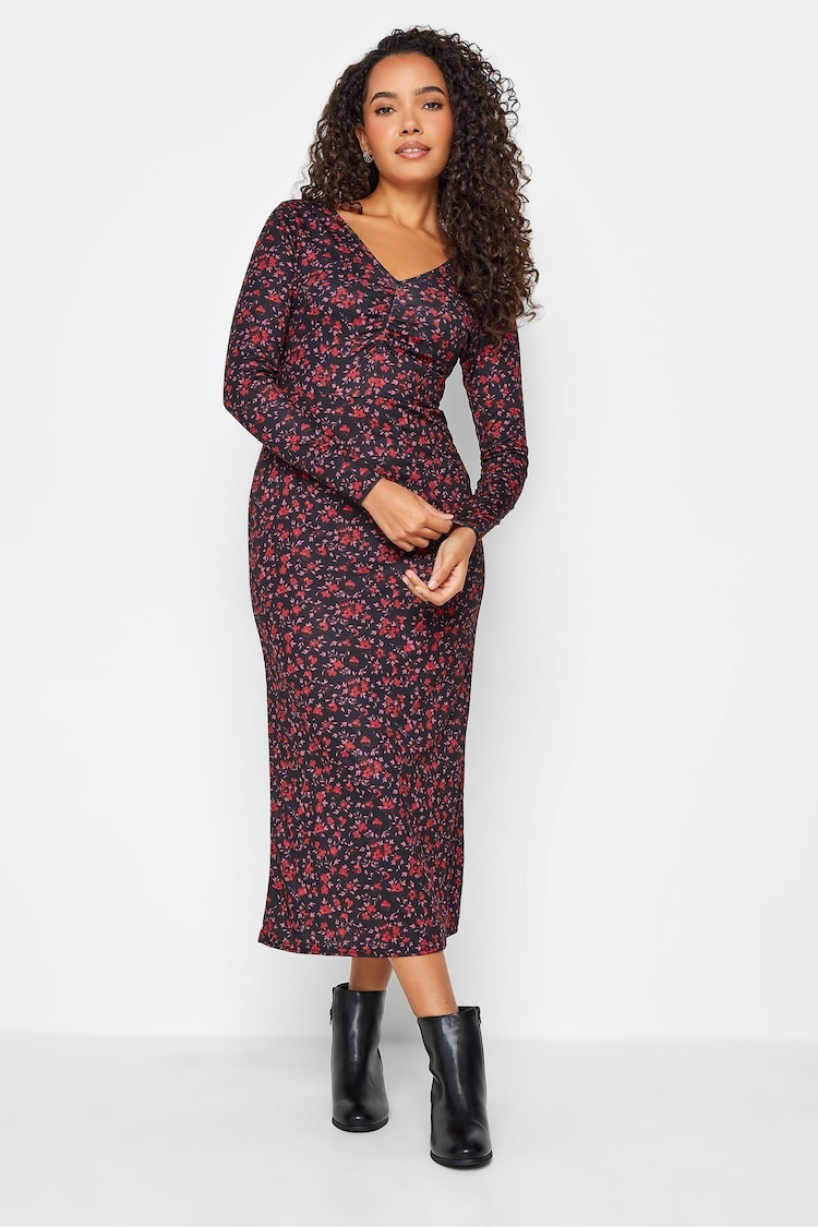 M&Co Red Gathered V-Neck Midi Dress - Image 1 of 1