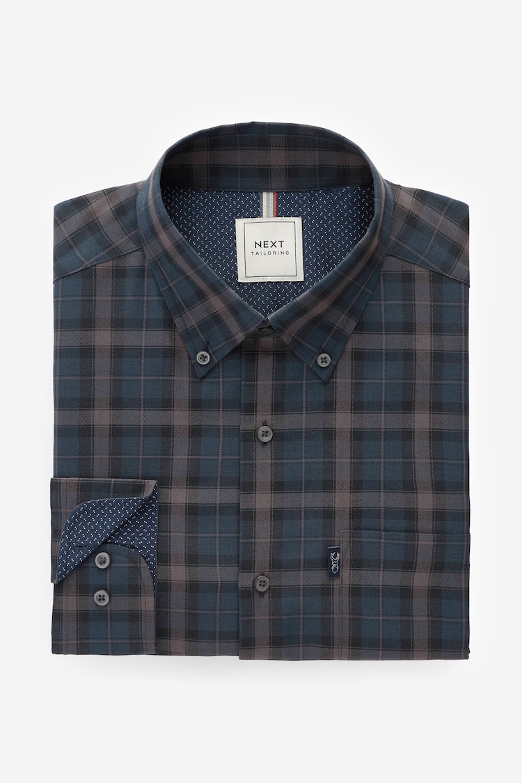 Bleu marine/marron neutre Carreaux - Chemise Oxford ajustée Easy Iron Button Down - Image 1 de 1