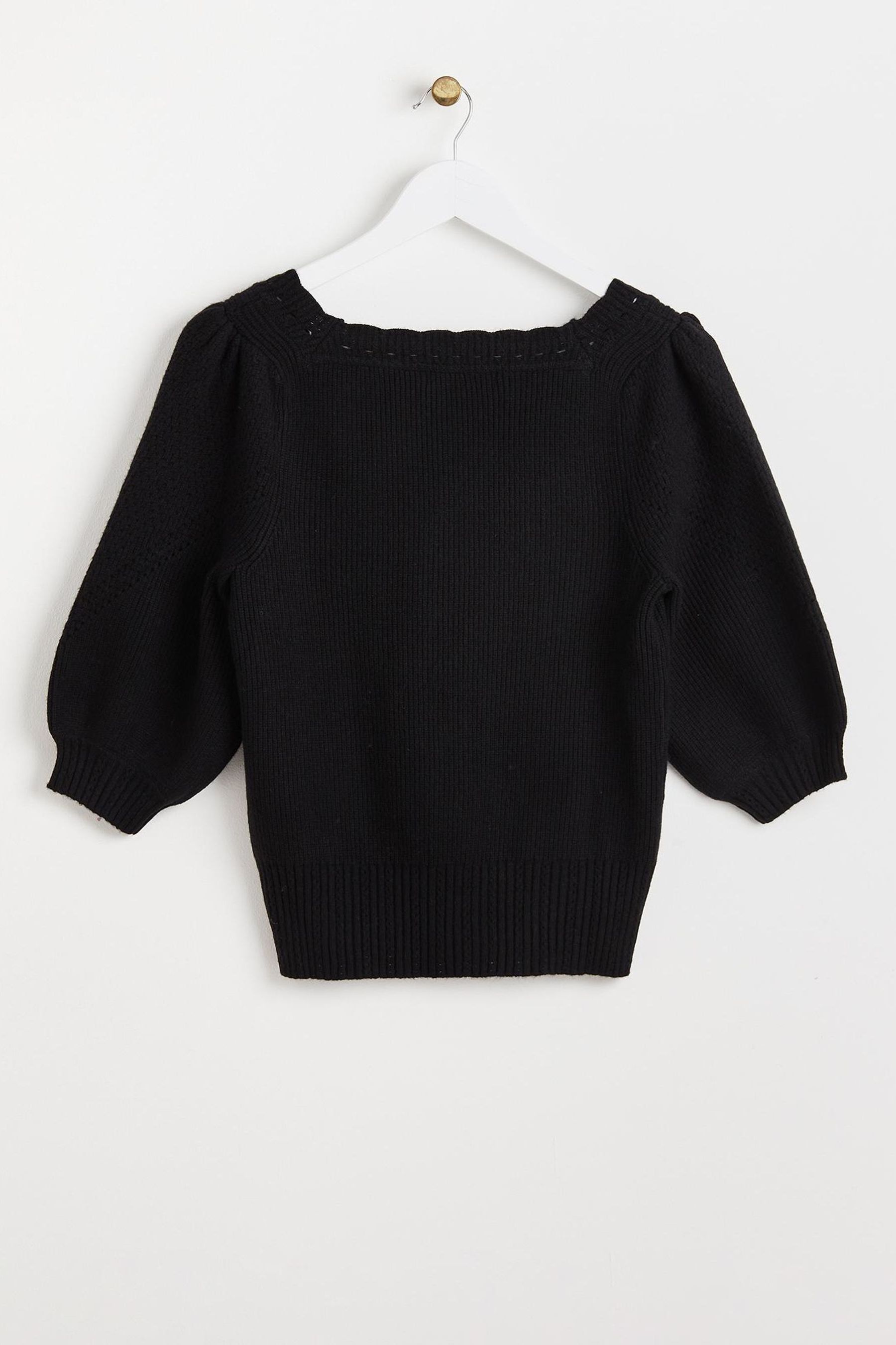 Buy Oliver Bonas Scalloped Knitted Black Crop Top from the Next UK ...
