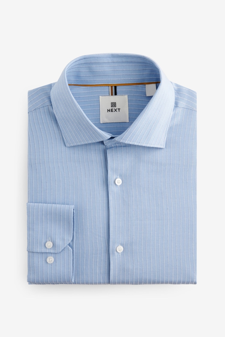 Blue Stripe Regular Fit Single Cuff 100% Cotton Shirt With Cutaway Collar - Image 1 of 1