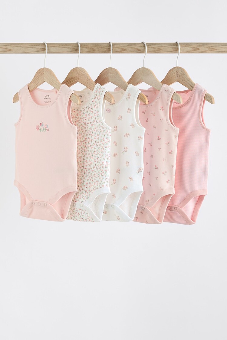 pinkes Häschen - Trägerhemd aus 100 % Baumwolle für Babys, 5er-Pack - Image 1 of 1