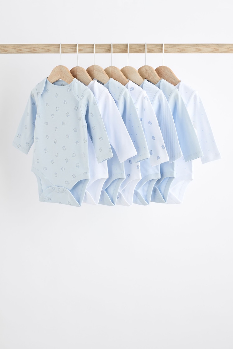 Blue 7 Pack Baby Bear Long Sleeve Bodysuits - Image 1 of 1