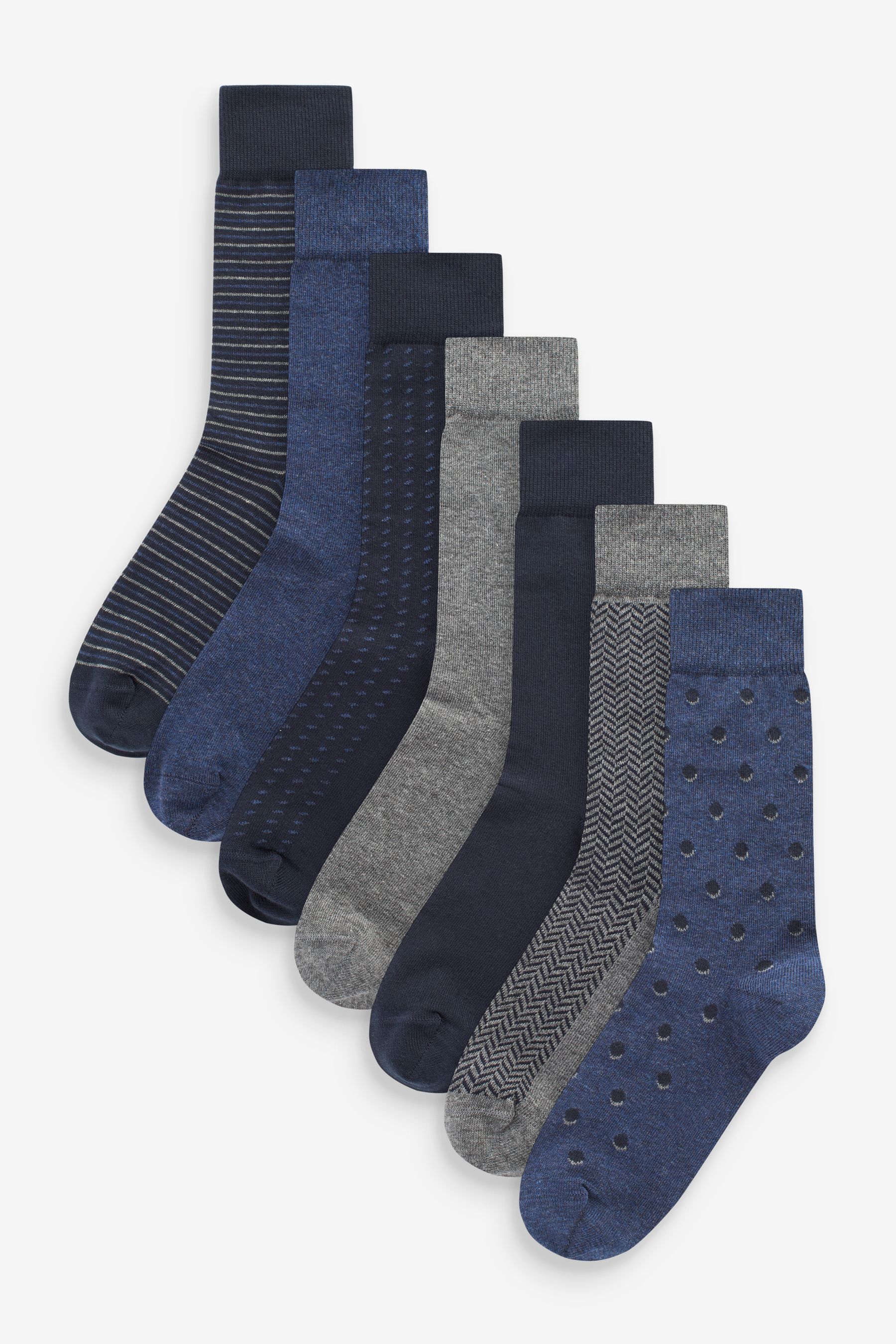 Buy Navy Blue/Grey Pattern 7 Pack Mens Cotton Rich Black Socks from the ...