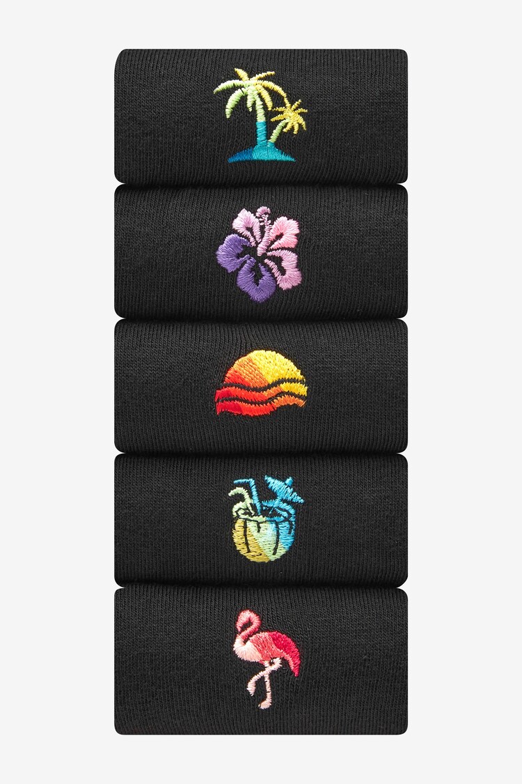 Black Tropical Ombre Fun Embroidered Socks 5 Pack - Image 1 of 1