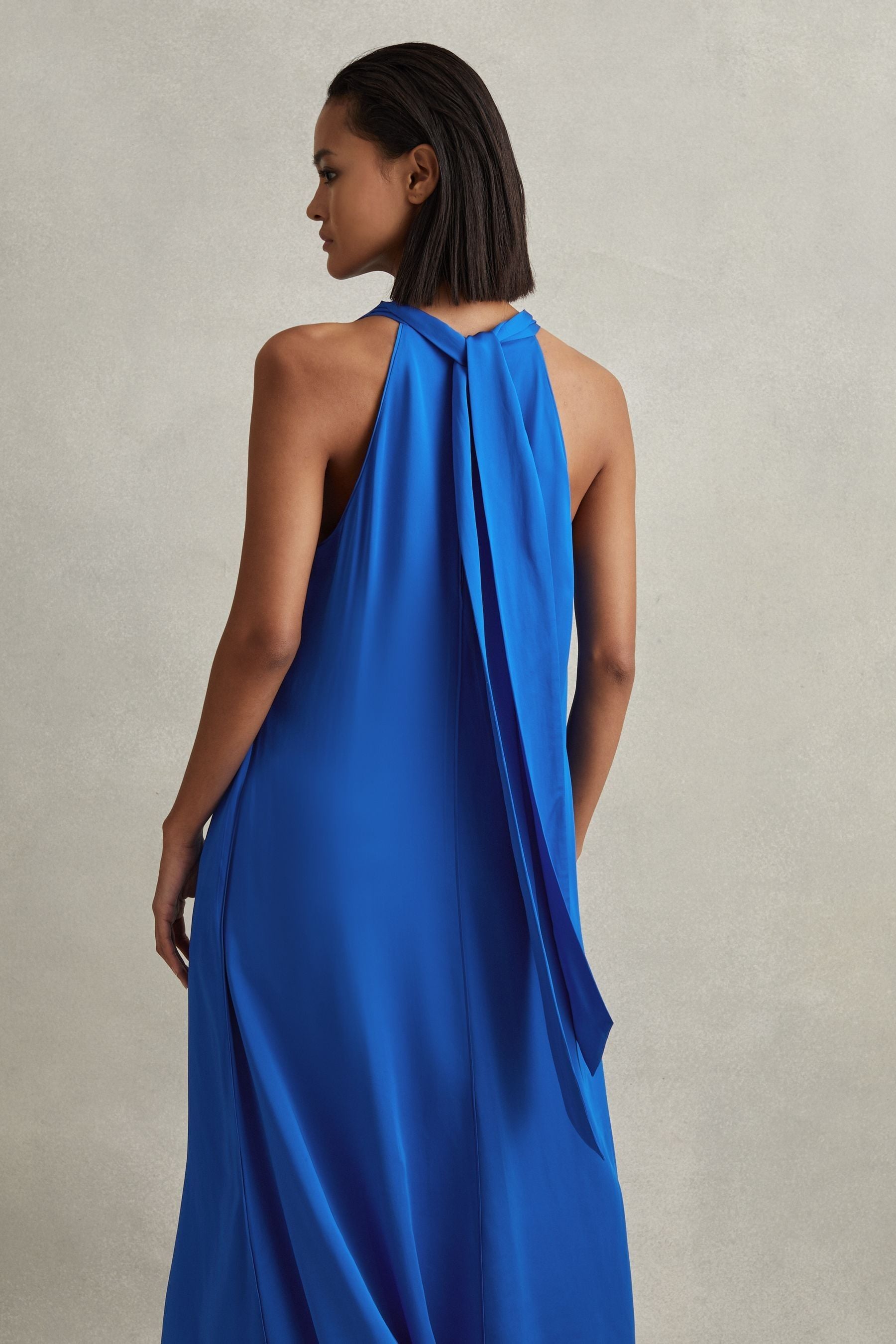 4511084 Blue Tie Neck Shift Dress main image 1