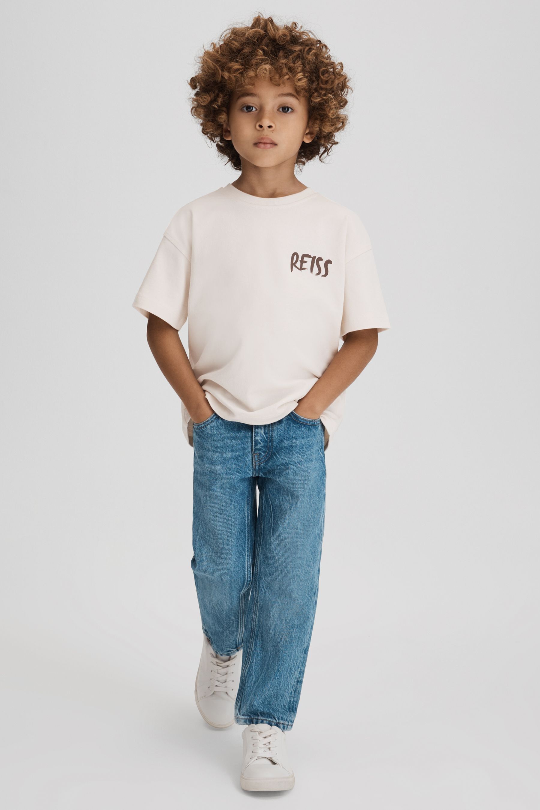 Buy Reiss Ecru Abbott Junior Cotton Motif T-Shirt from Next Japan