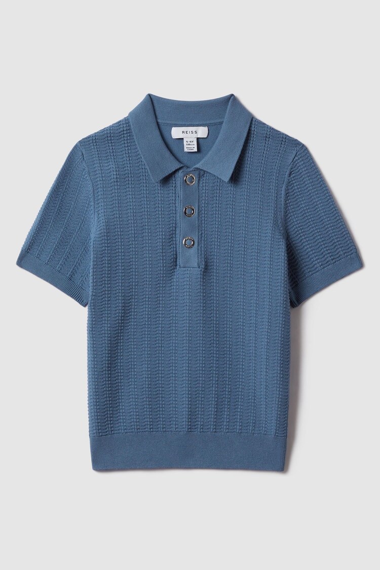 Reiss Cornflower Blue Pascoe 9-13 yrs Textured Modal Blend Polo Shirt - Image 1 of 1