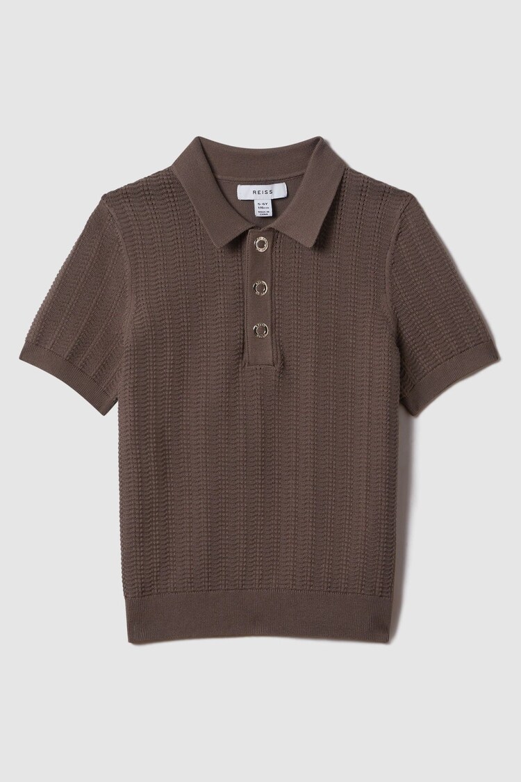 Reiss Pecan Brown Pascoe 9-13 yrs Textured Modal Blend Polo Shirt - Image 1 of 1