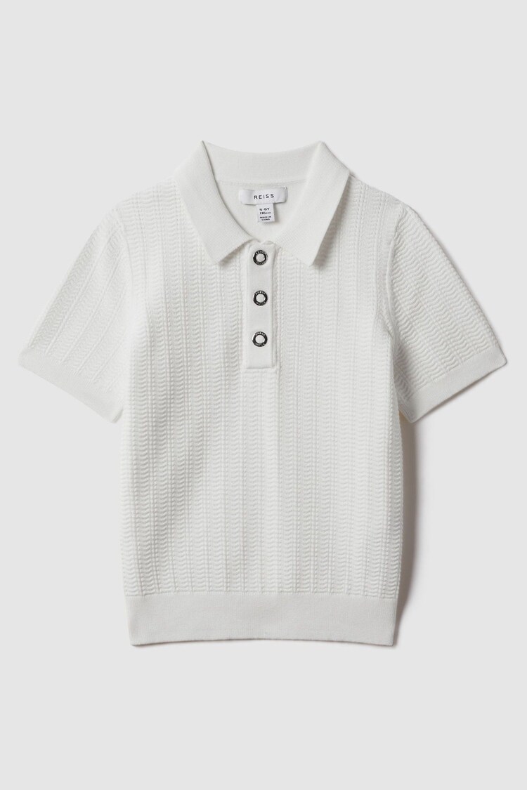 Reiss White Pascoe 3-9 yrs Textured Modal Blend Polo Shirt - Image 1 of 1