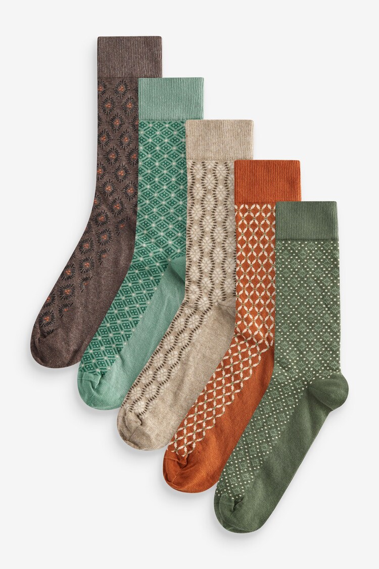 Neutral Summer Fun Pattern Socks 5 Pack - Image 1 of 1