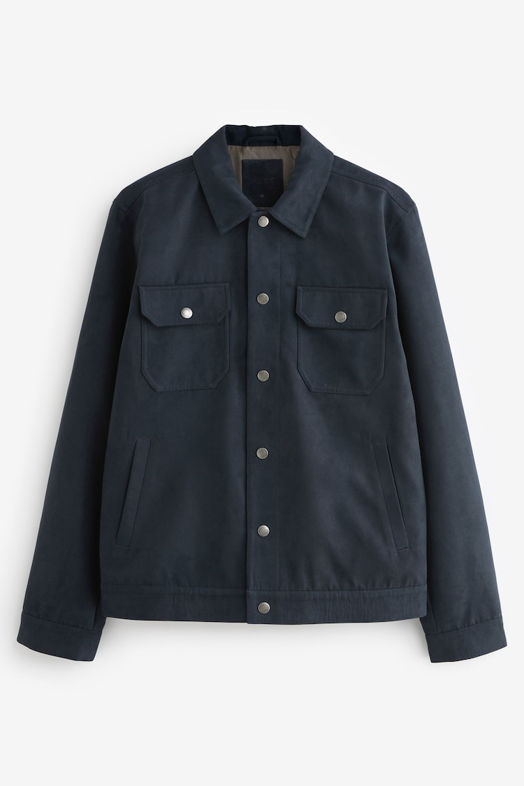 Navy Faux Suede Collared Trucker Jacket - Image 1 of 1