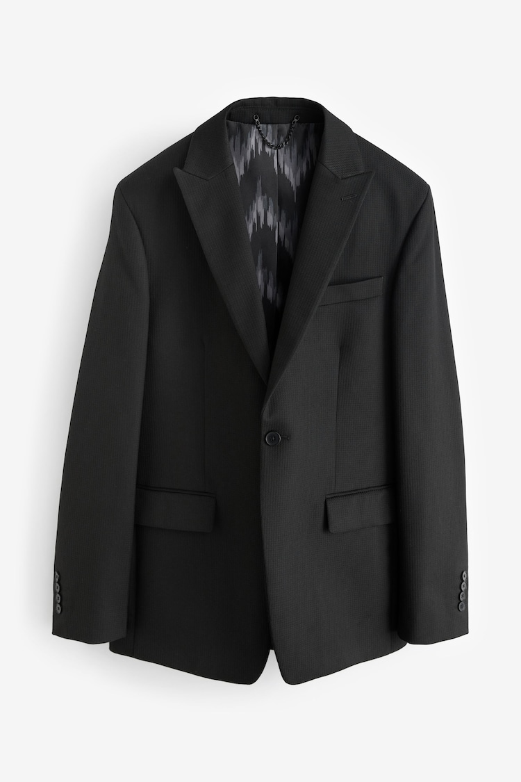Noir - Coupe ajustée Textured Rayure Costume Veste - Image 1 of 1