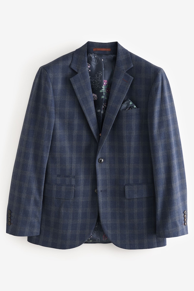 Bleu marine - habillé Fit Brushed Carreaux Costume Veste - Image 1 of 1