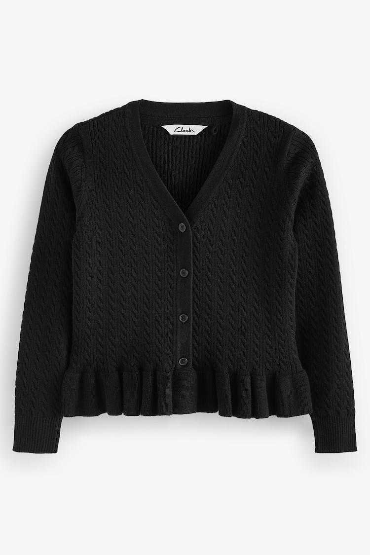 Clarks Black Girls Cable Knit Frill School Cardigan - Image 1 of 1