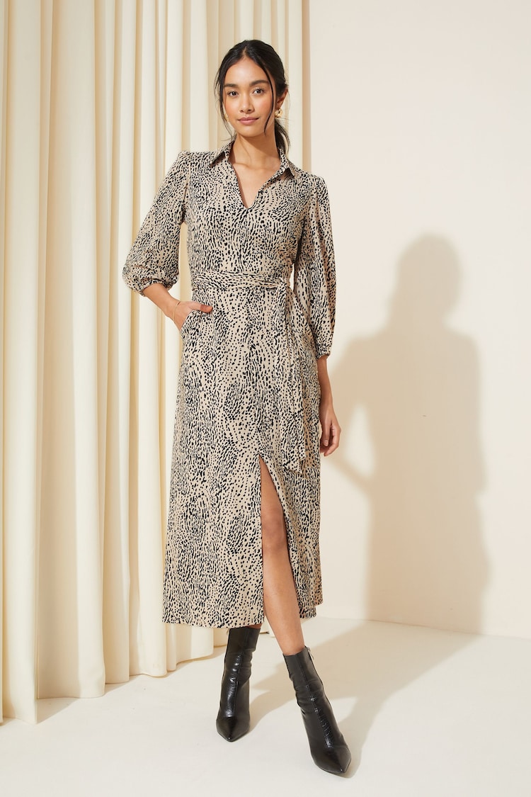 Friends Like These Beige V Neck Jersey Belted Midi Shirt Dress - Image 1 of 1