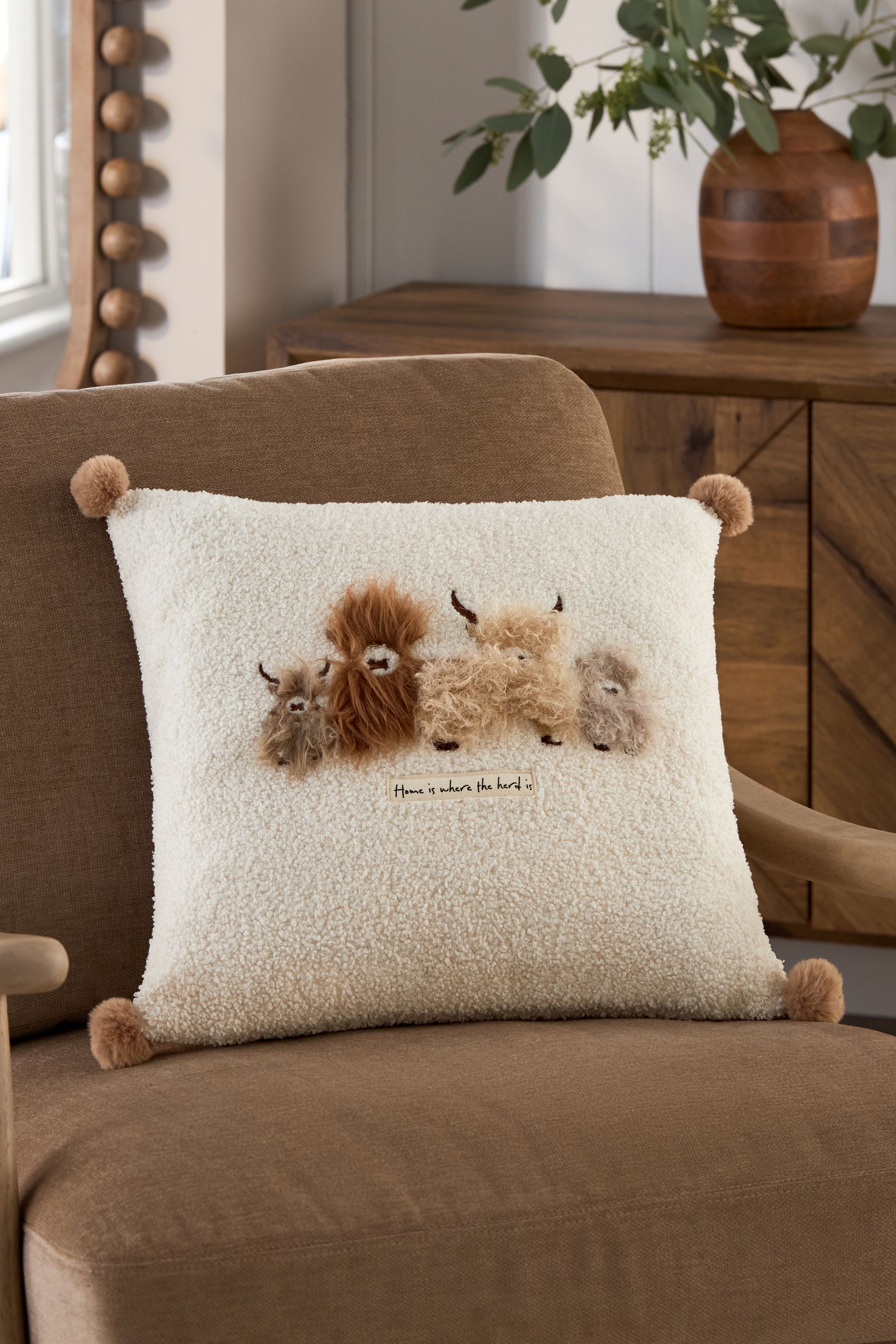 Buy Natural Hamish Highland Cow Cosy Boucle Cushion from the Next UK ...