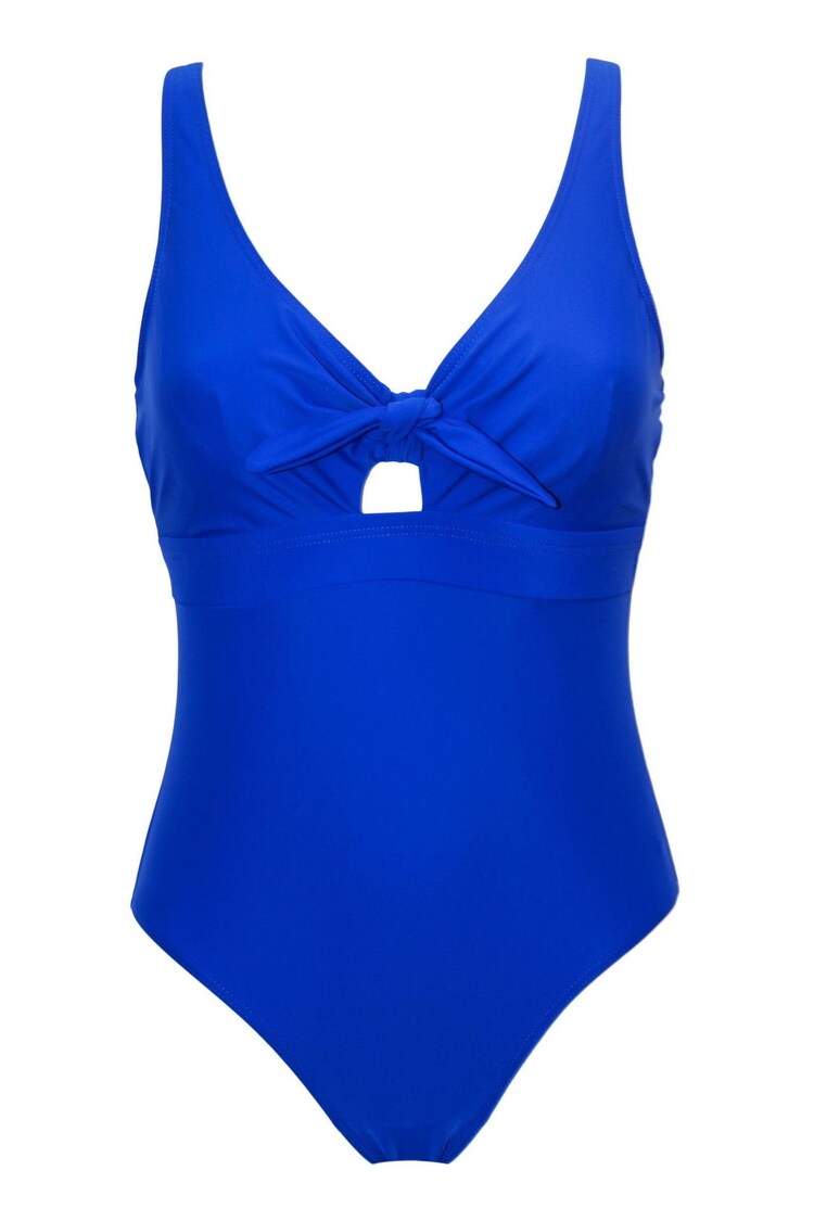 Pour Moi Blue Underwired Bow Front Tummy Control Swimsuit - Image 1 of 1