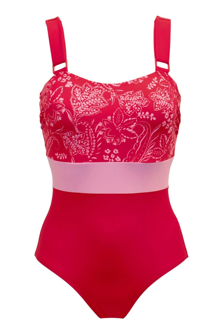 Pour Moi Red Palm Springs Colour Block Tummy Control Swimsuit - Image 1 of 1