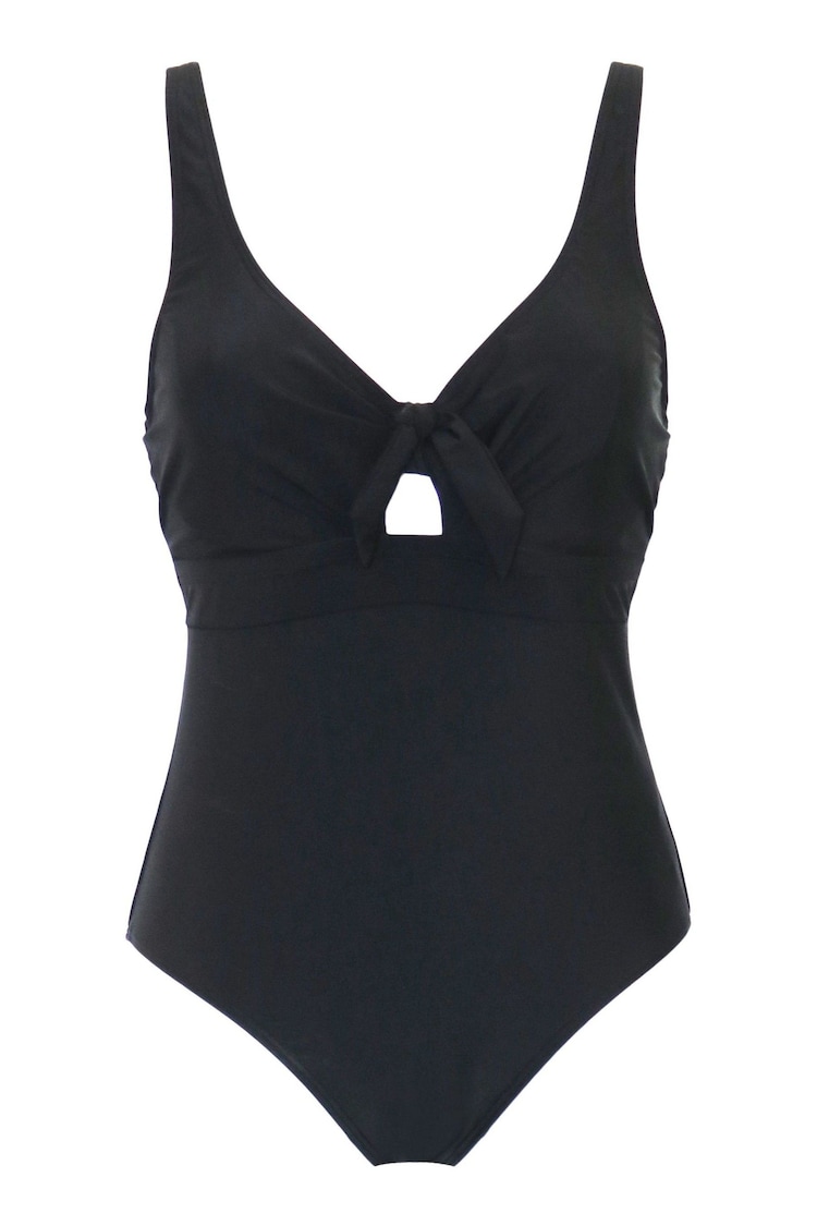 Pour Moi Black Underwired Bow Front Tummy Control Swimsuit - Image 1 of 1