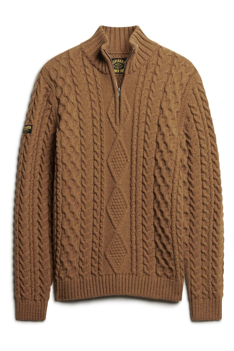 Superdry Brown Vintage Jacob Cable Knit Quarter Zip Jumper - Image 1 of 1