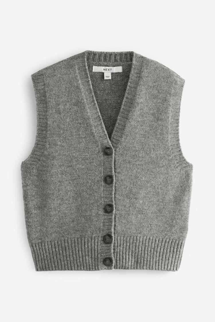Grey Button Front Knitted Tank Top - Image 1 of 1