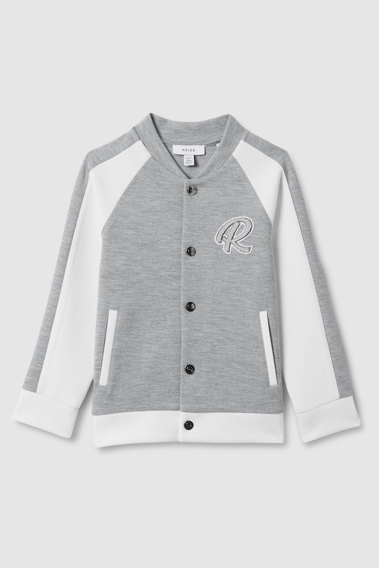 Reiss Soft Grey/White Pelham 3-9 yrs Jersey Varsity Jacket - Image 1 of 1
