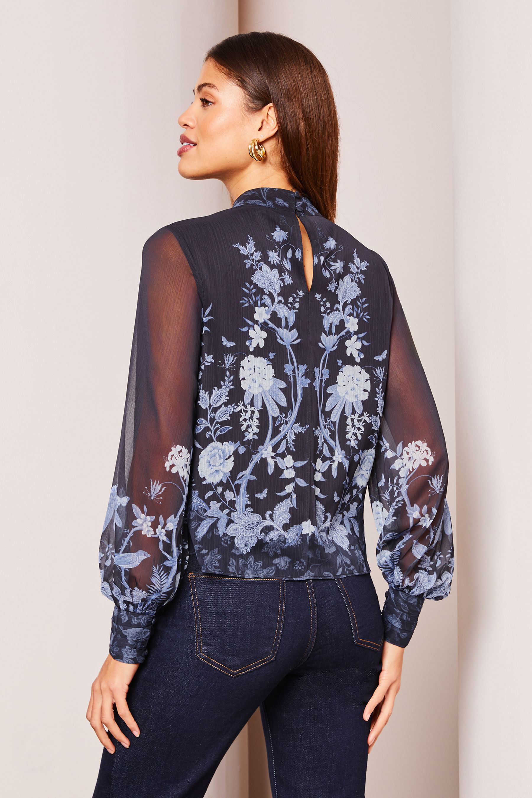 Buy Lipsy Blue High Neck Long Sleeve Blouse from Next Ireland