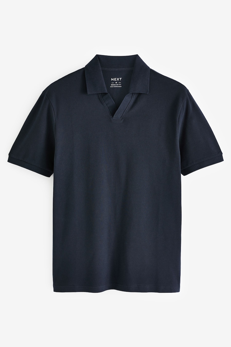 Navy Blue Short Sleeve Cuban Collar Pique Polo Shirt - Image 1 of 1
