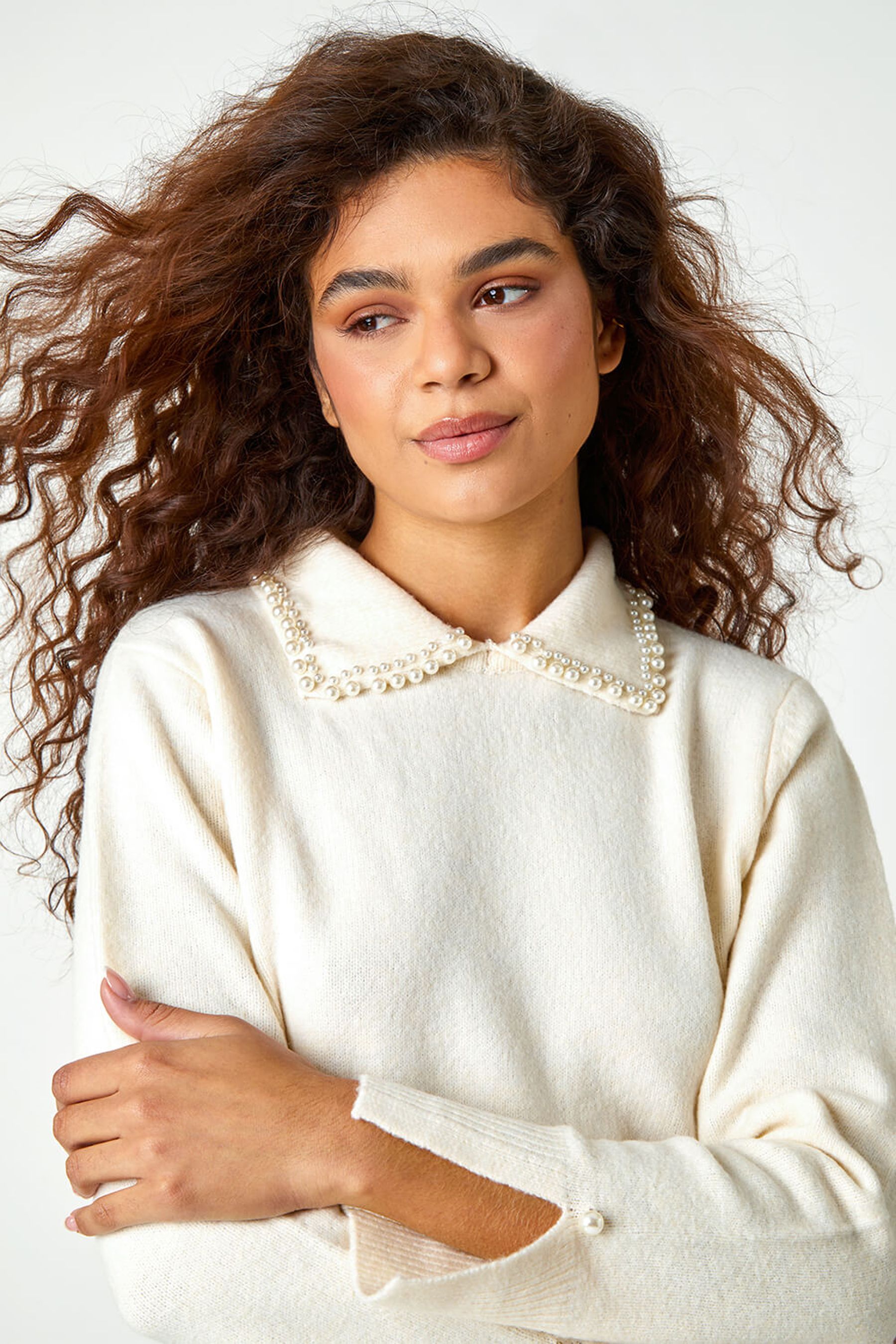 Buy Roman White Faux Fur Pearl Collar Jumper from the Next UK online shop