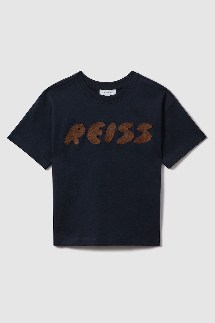 Reiss Navy Sands 13-14 yrs Cotton Crew Neck Motif T-Shirt - Image 1 of 1