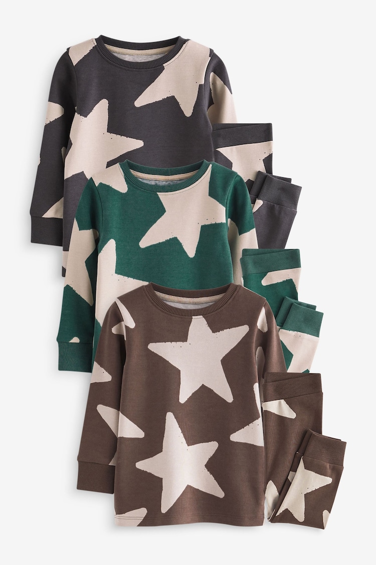 zelena/Ecru/rjava Stars - 3 Pack mehek in prijeten na dotik Pižame (9mths-10yrs) - Slika 1 iz 1