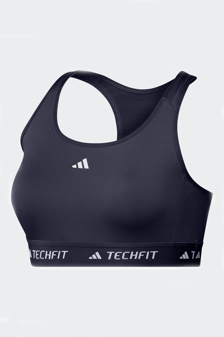 adidas Blue Medium Support Techfit Powerreact Bra - Image 1 of 1