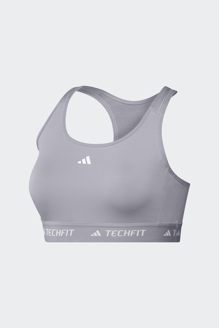 adidas Grey Medium Support Techfit Powerreact Bra - Image 1 of 1
