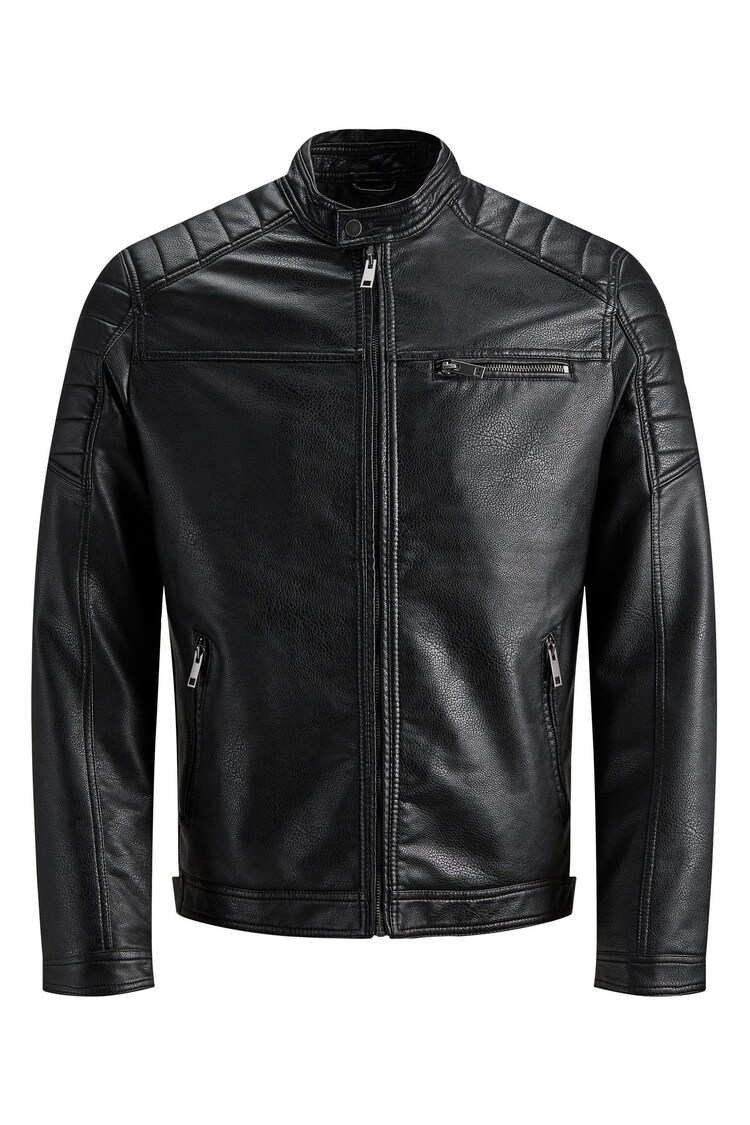 JACK & JONES Black Faux Leather Biker Jacket - Image 1 of 1