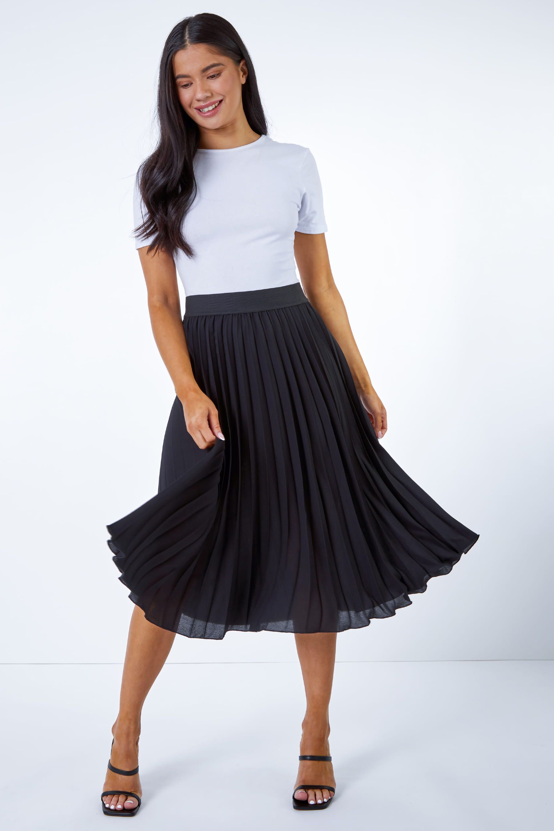 Buy Roman Black Petite Pleated Midi Skirt from the Next UK online shop