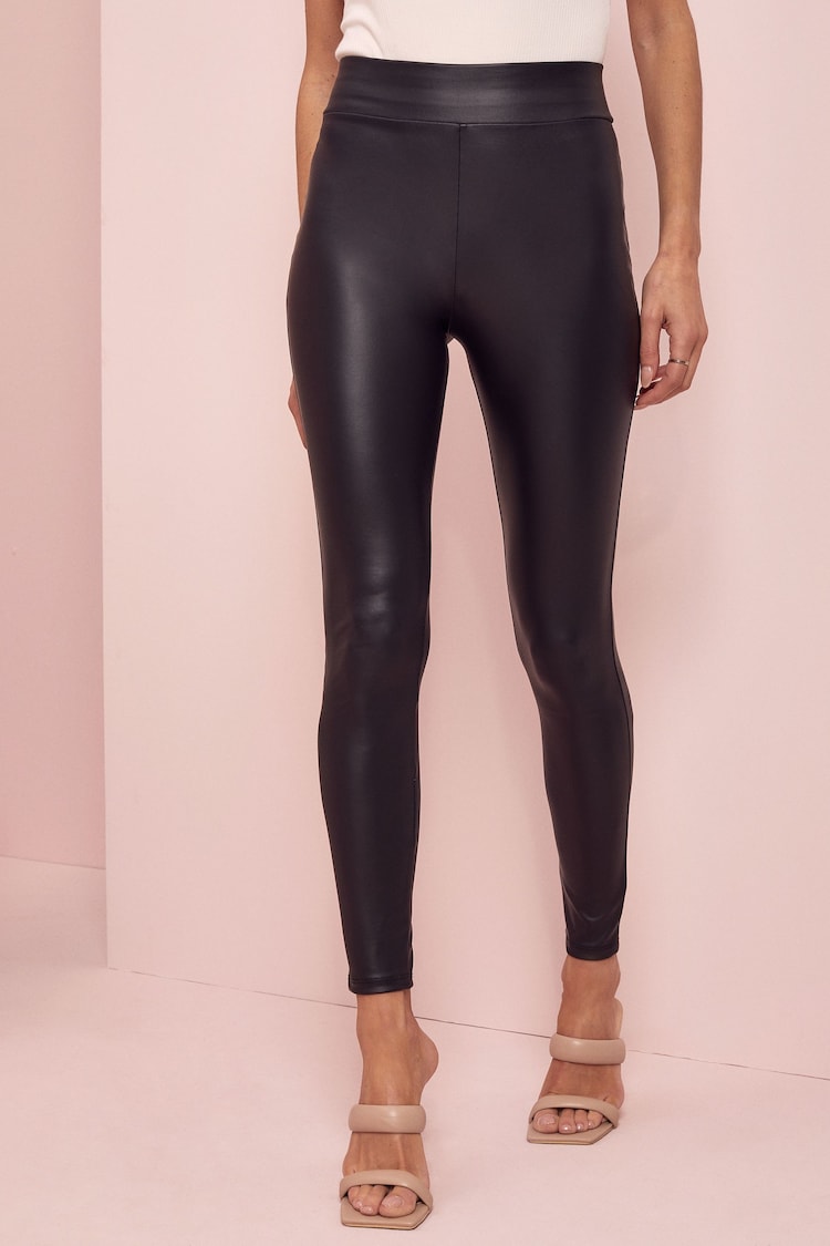 Lipsy Black Petite High Waist Leather Look Leggings - Image 1 of 1