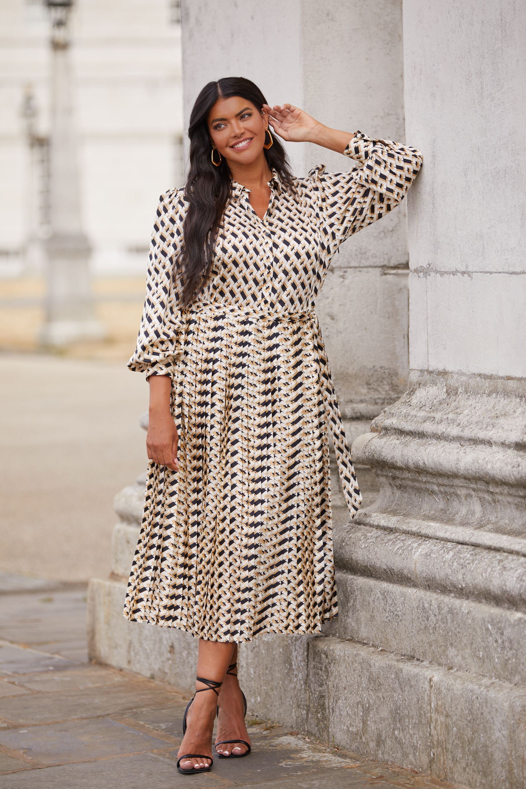 Buy Lipsy Geo Print Curve Pleated Midi Summer Shirt Dress from Next Ireland