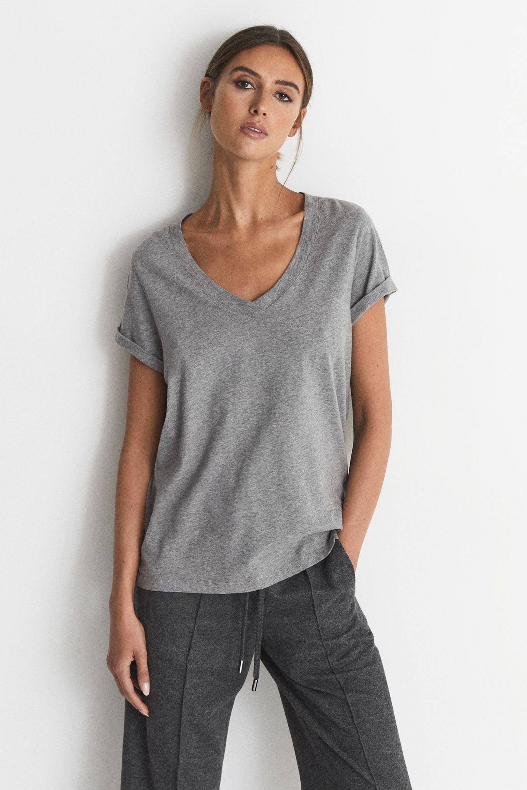 Buy Reiss Grey Luana CottonJersey VNeck TShirt from the Next UK online shop