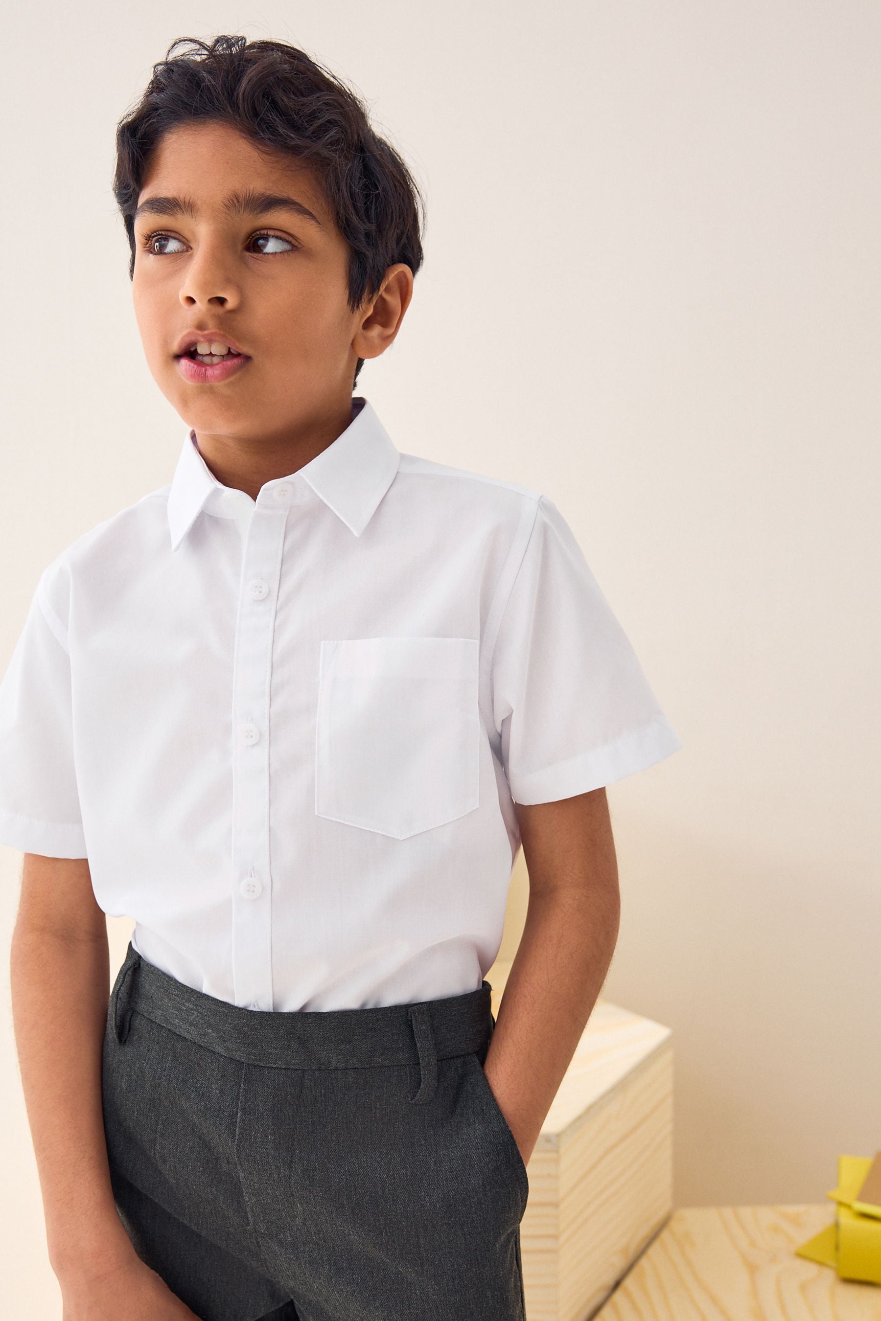 Buy White Regular Fit Easy Fastening Short Sleeve School Shirts 2 Pack