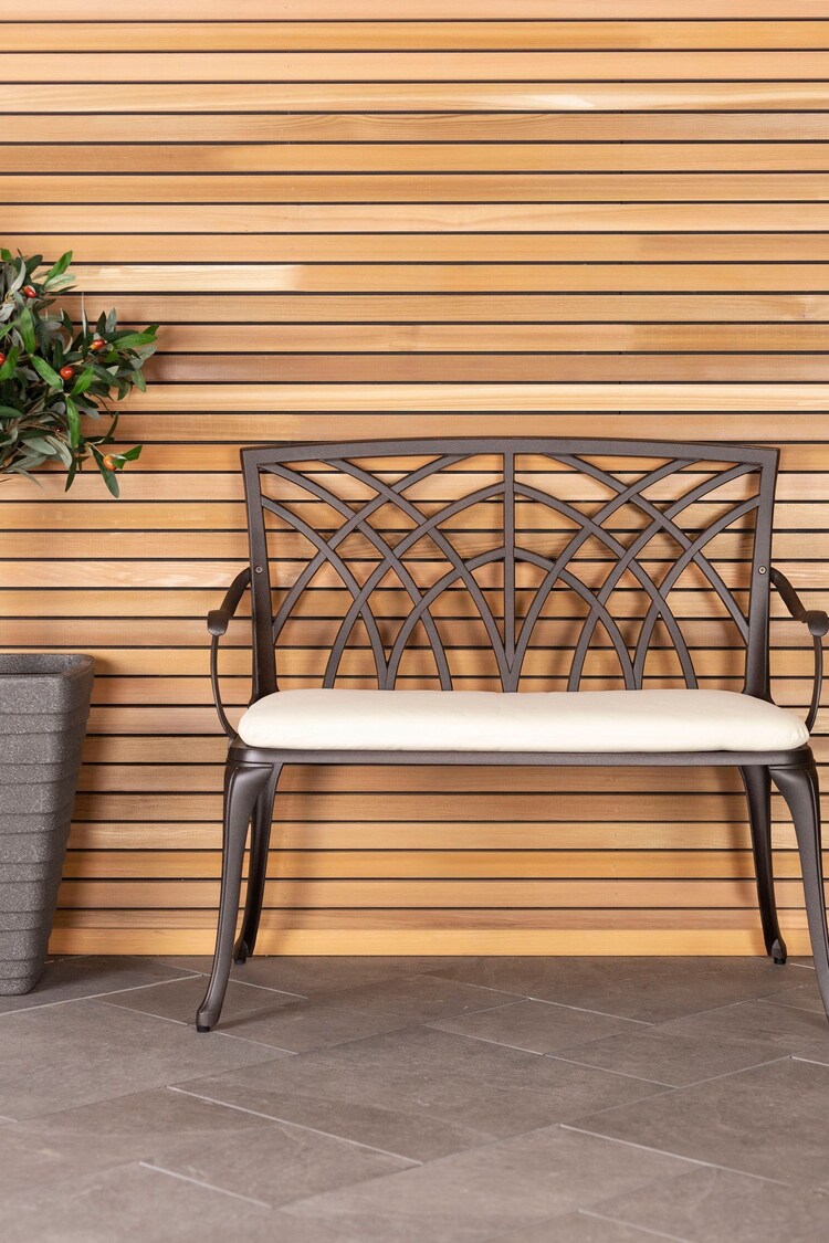 Charles Bentley Black Garden 2 Seater Cast Aluminium Bench - Image 1 of 1