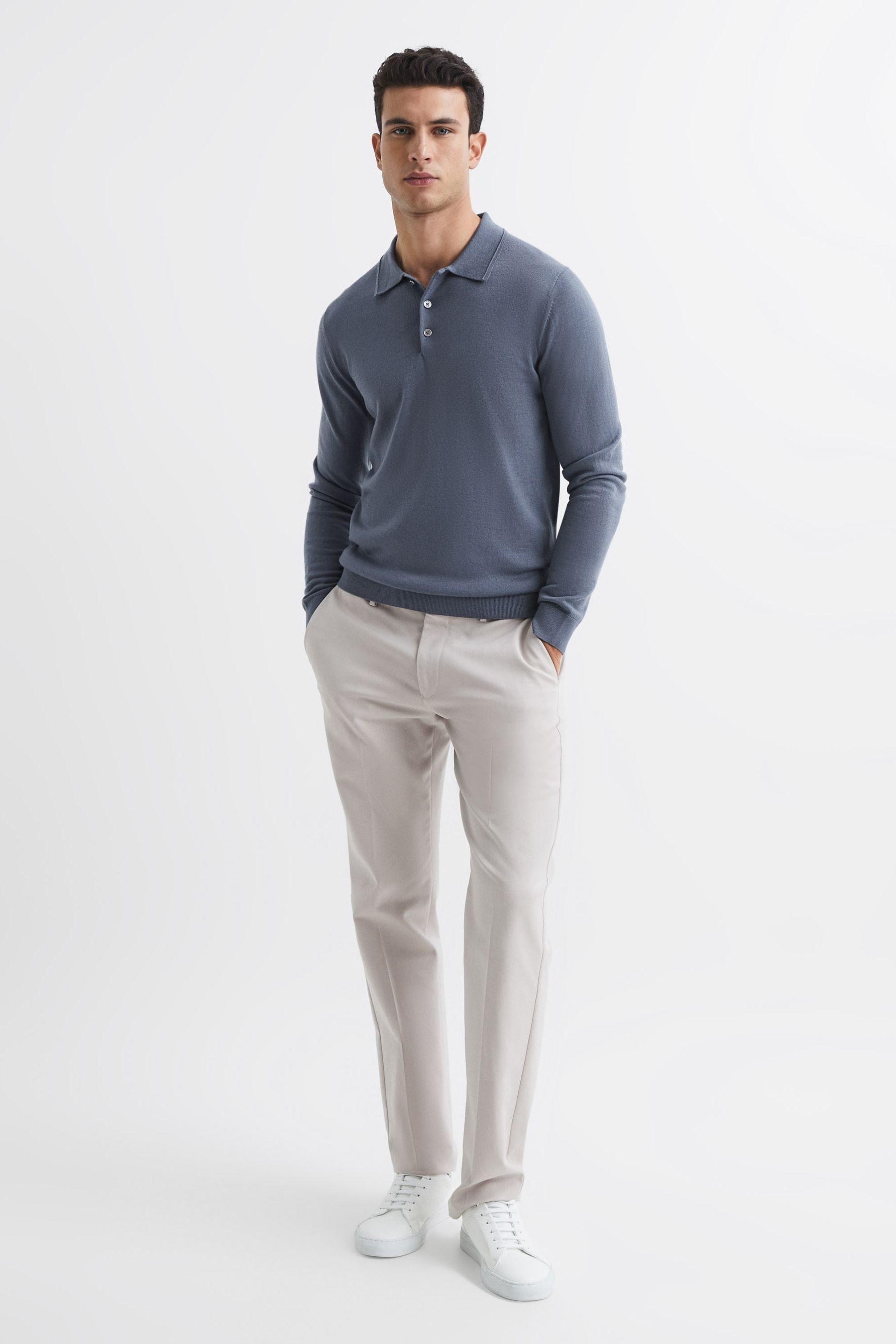 Buy Reiss Nickel Blue Trafford Merino Wool Polo Shirt from the Next UK ...