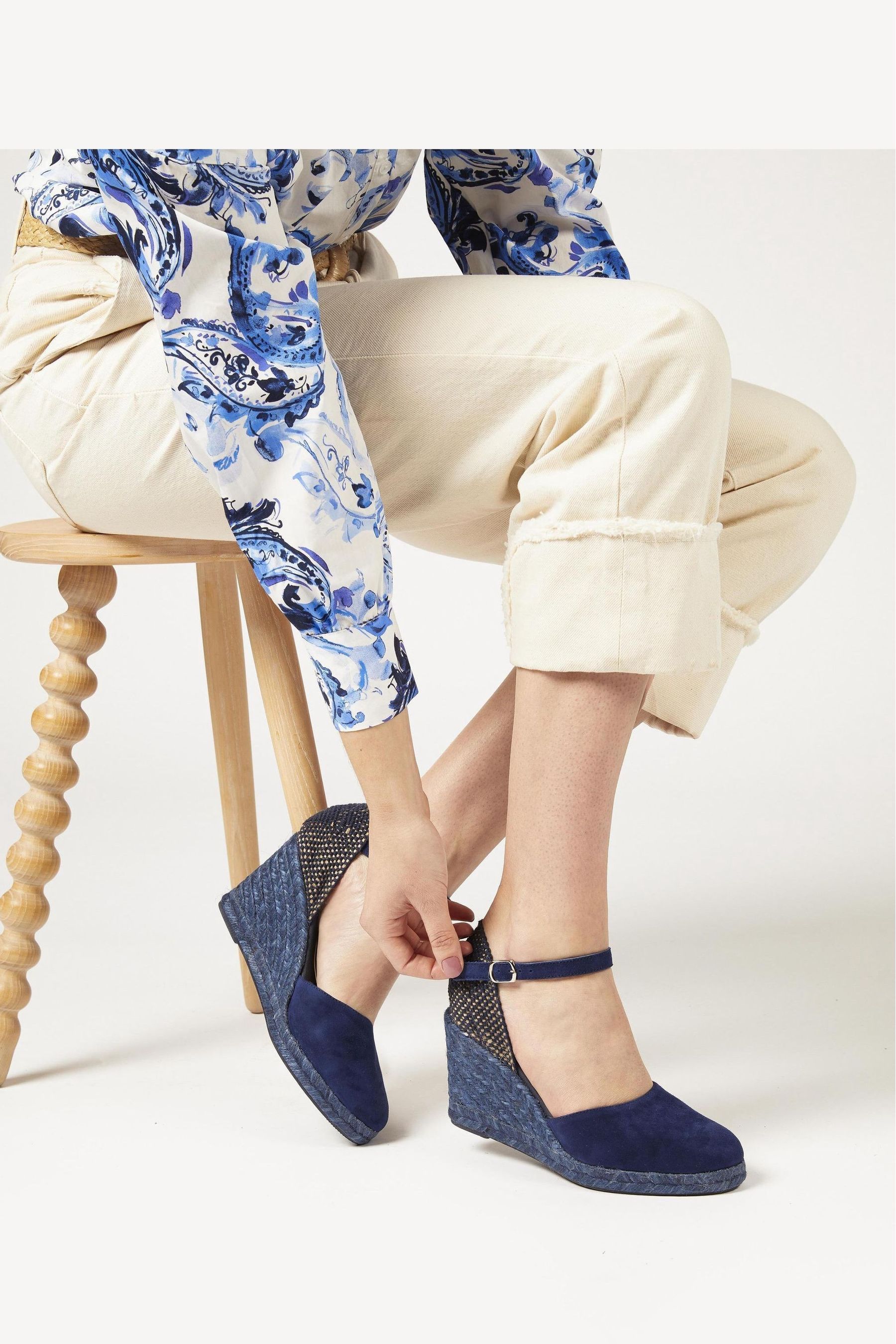 Buy Jones Bootmaker Ladies Blue Arabella Leather Wedge Sandals from Next Denmark