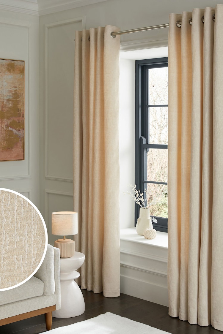 Natural Light Heavyweight Chenille Eyelet Super Thermal Curtains - Image 1 of 1