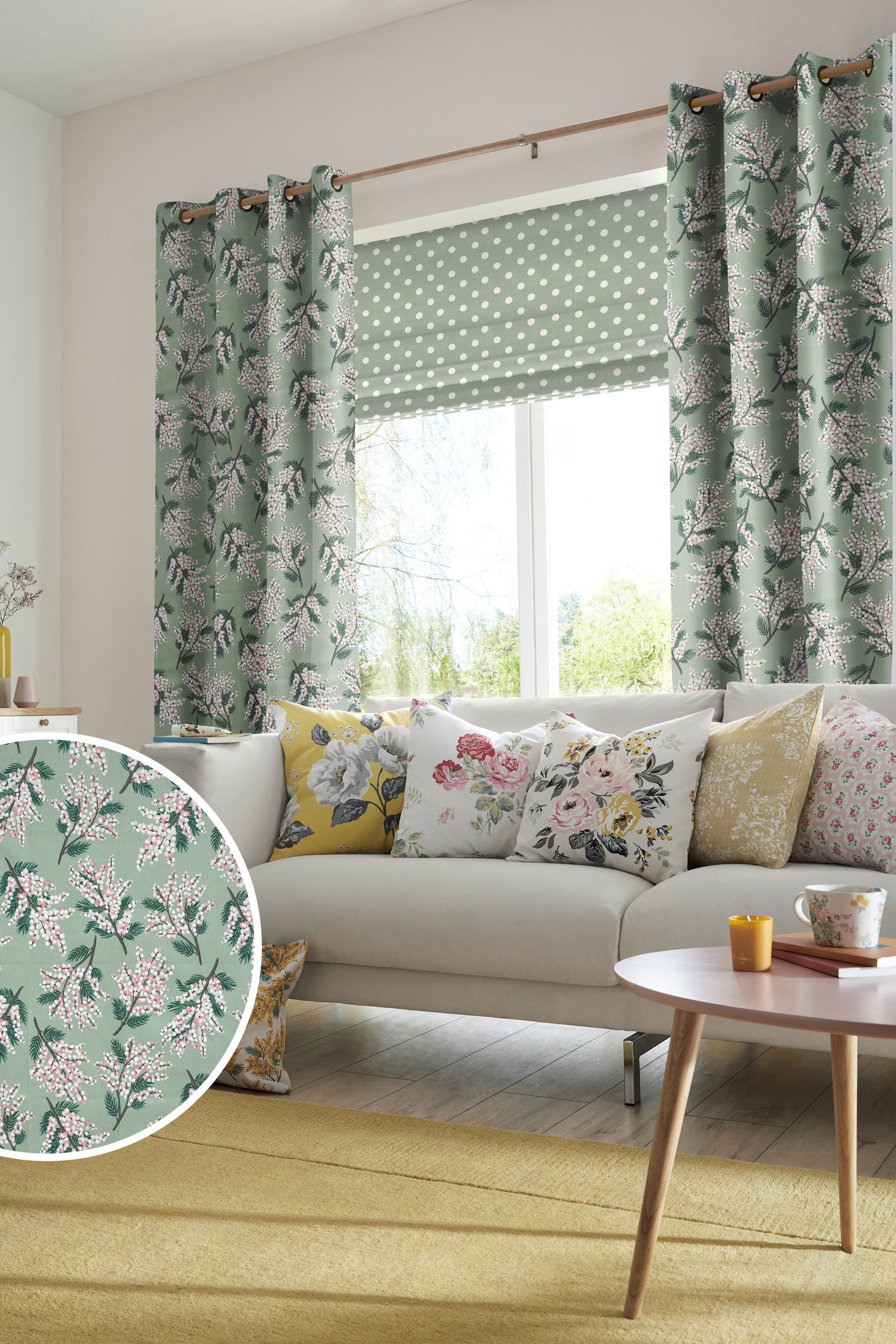 Buy Cath Kidston Green Mimosa Flower Made To Measure Curtains from the