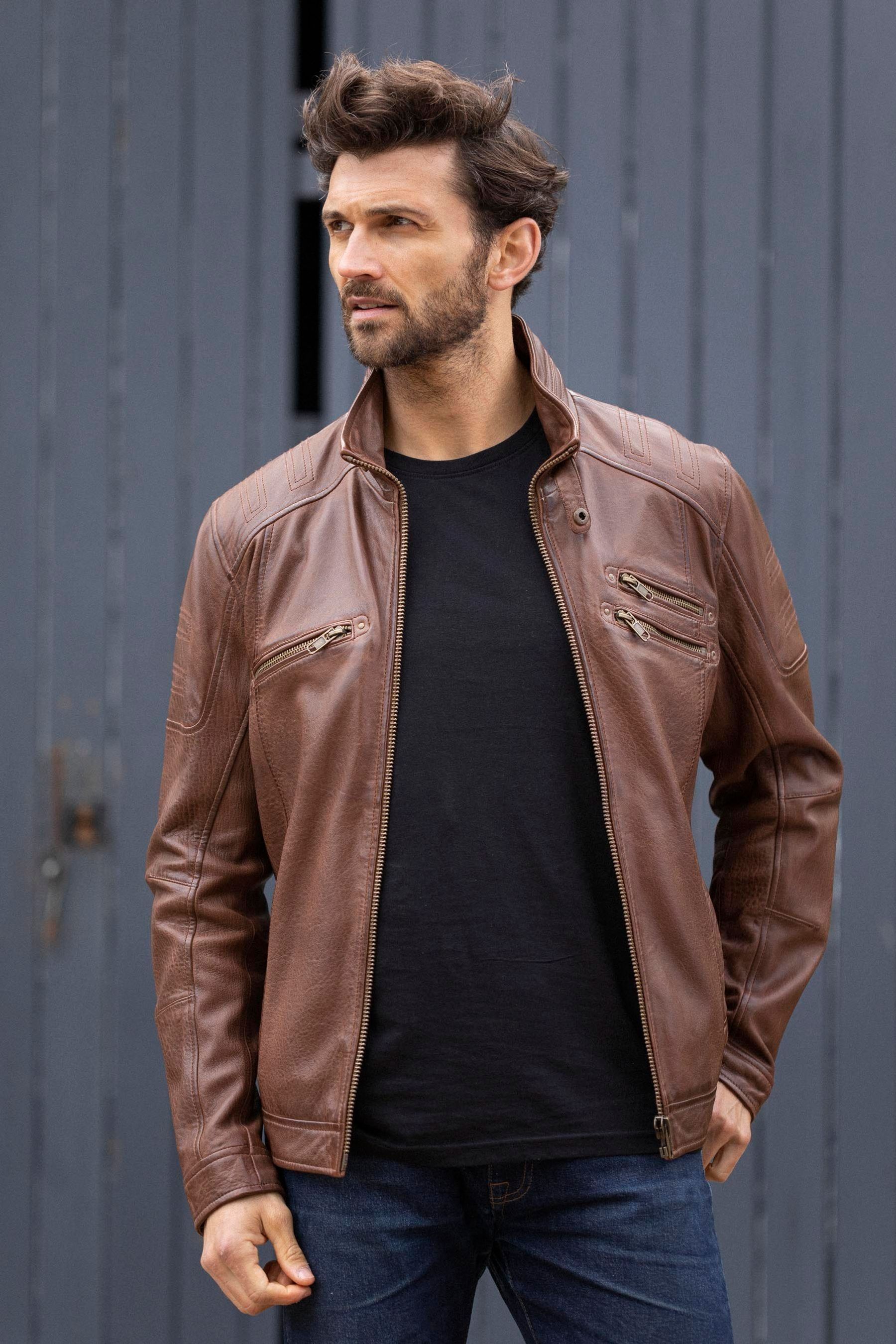 Buy Lakeland Leather Nut Brown Hardknott Leather Biker Jacket from the ...