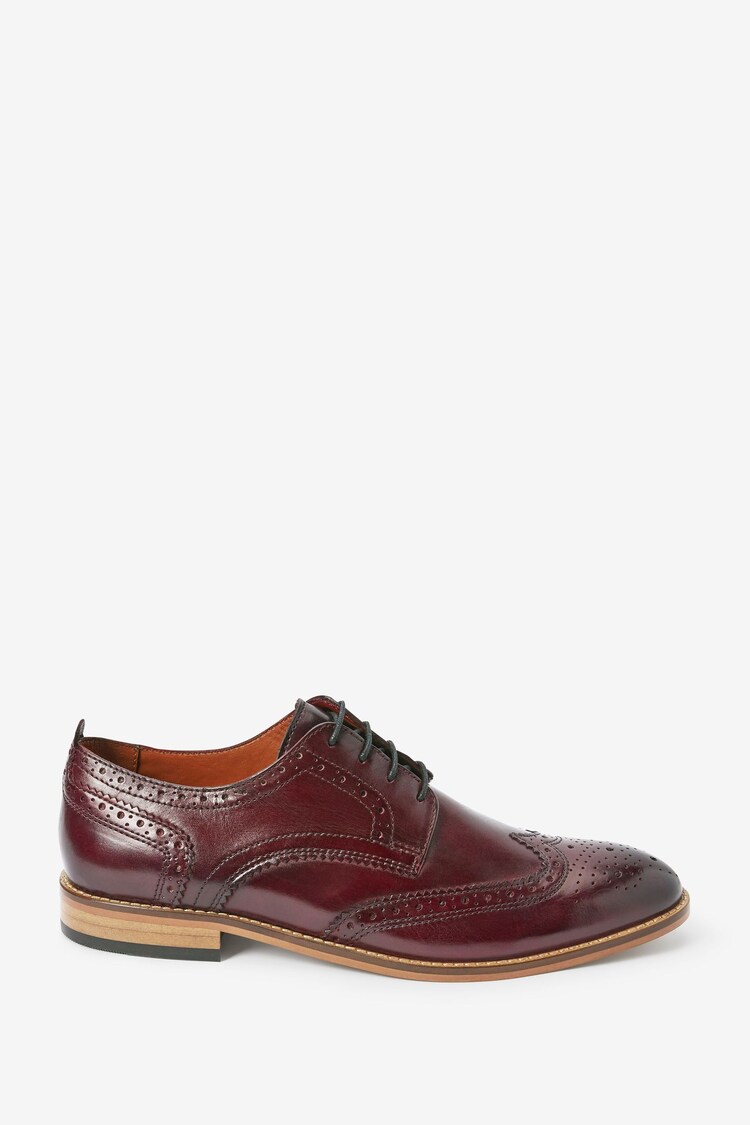 Burgundy Red Wide Fit Contrast Sole Leather Brogues - Image 1 of 1